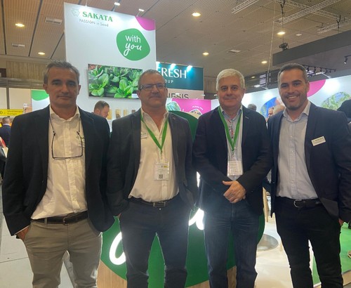 Germán Victoria, Javier Pérez, Juan Antonio Barranco y Antonio Ibarra, equipo de Sakata España en la feria de Berlín.
