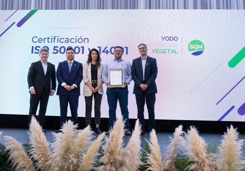 SQM Yodo Nutrición Vegetal recibe certificación mundial por su gestión energética y ambiental