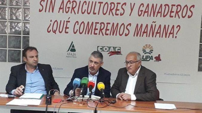 ASAJA, COAG Y UPA convocan una manifestación en Murcia el 21 de febrero