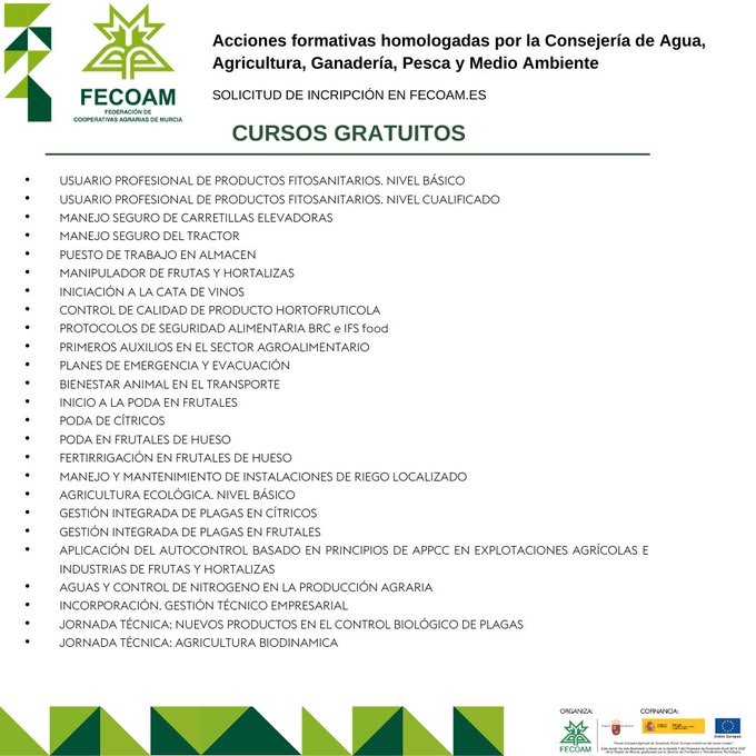 FECOAM Murcia anuncia los nuevos cursos gratuitos para el mes de septiembre