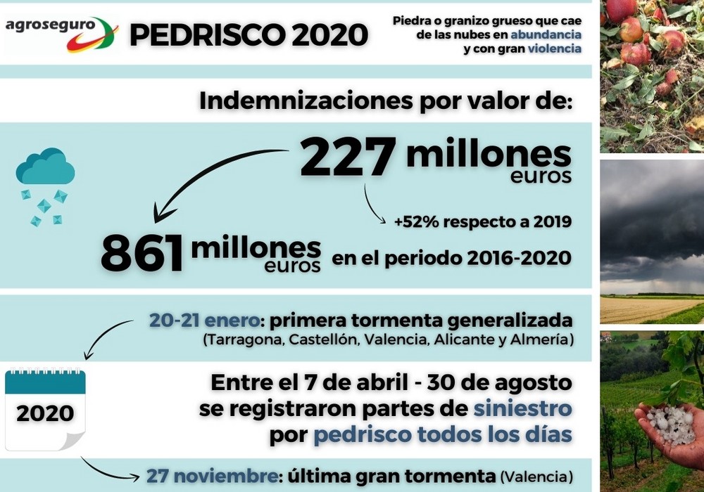 Las tormentas de pedrisco dejan 861 millones en indemnizaciones en la agricultura en los últimos cinco años