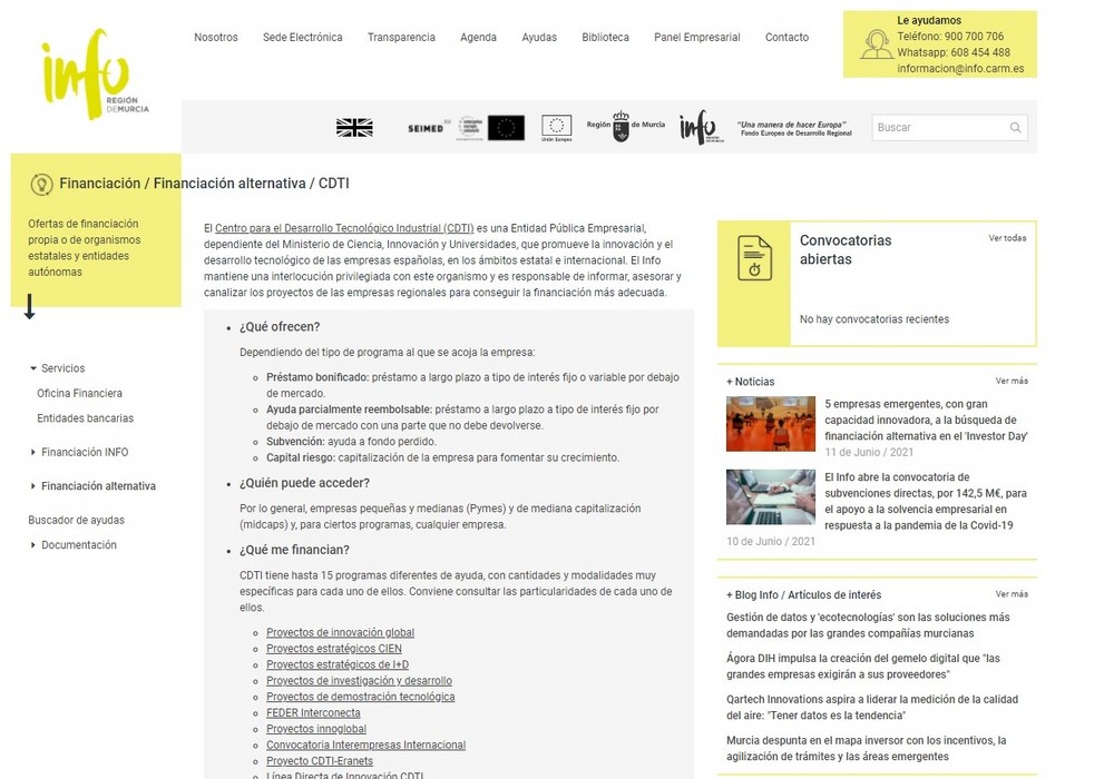 La colaboración del INFO con el CDTI aporta 49 millones de euros para proyectos de innovación en las empresas murcianas